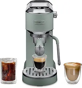 De’Longhi Dedica Duo Compact Espresso Machine – Cold Brew Coffee Maker with Milk Frother Wand- for Espresso, Hot & Iced Coffee, Cappuccinos, Lattes & Home Barista Brewing, Pistachio Green