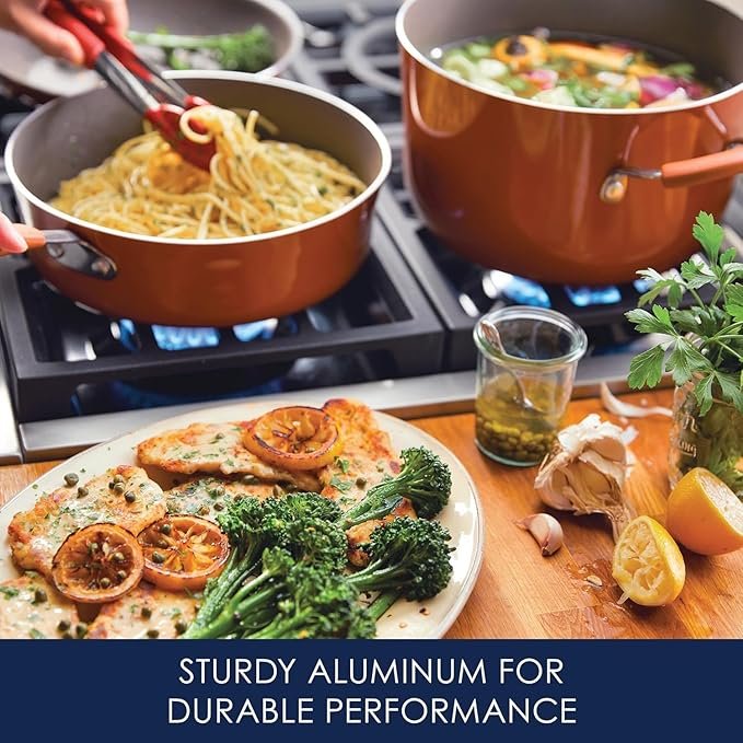 Rachael Ray Cucina Nonstick Cookware Pots and Pans Set, 12 Piece, Pumpkin Orange - Image 4
