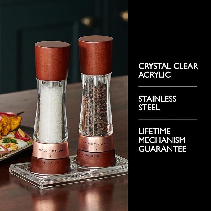 Cole & Mason Derwent Salt & Pepper Mill Gift Set – Salt & Pepper Shaker & Grinder with Adjustable Coarseness – Gourmet Precision Mill Set – Stainless Steel & Acrylic Grinders – Rose Gold - Image 3
