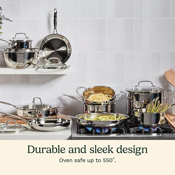 Cuisinart 17-Piece Stainless Steel Cookware Set, Chef’s Classic Steel Collection with Pure Aluminum Core for Quick and Even Heat, Cool Grip Handles, Dishwasher Safe, 77-17N - Image 5