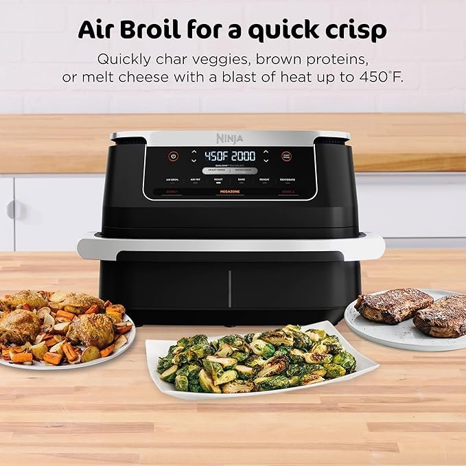 Ninja Foodi Air Fryer | 6-in-1 with 7-QT MegaZone & Basket Divider for Large Proteins & Full Meals | Cook 2 Foods at Once | 450° F | Air Fry, Roast, Broil, Dehydrate, Keep Warm & Bake | Black | DZ071 - Image 2