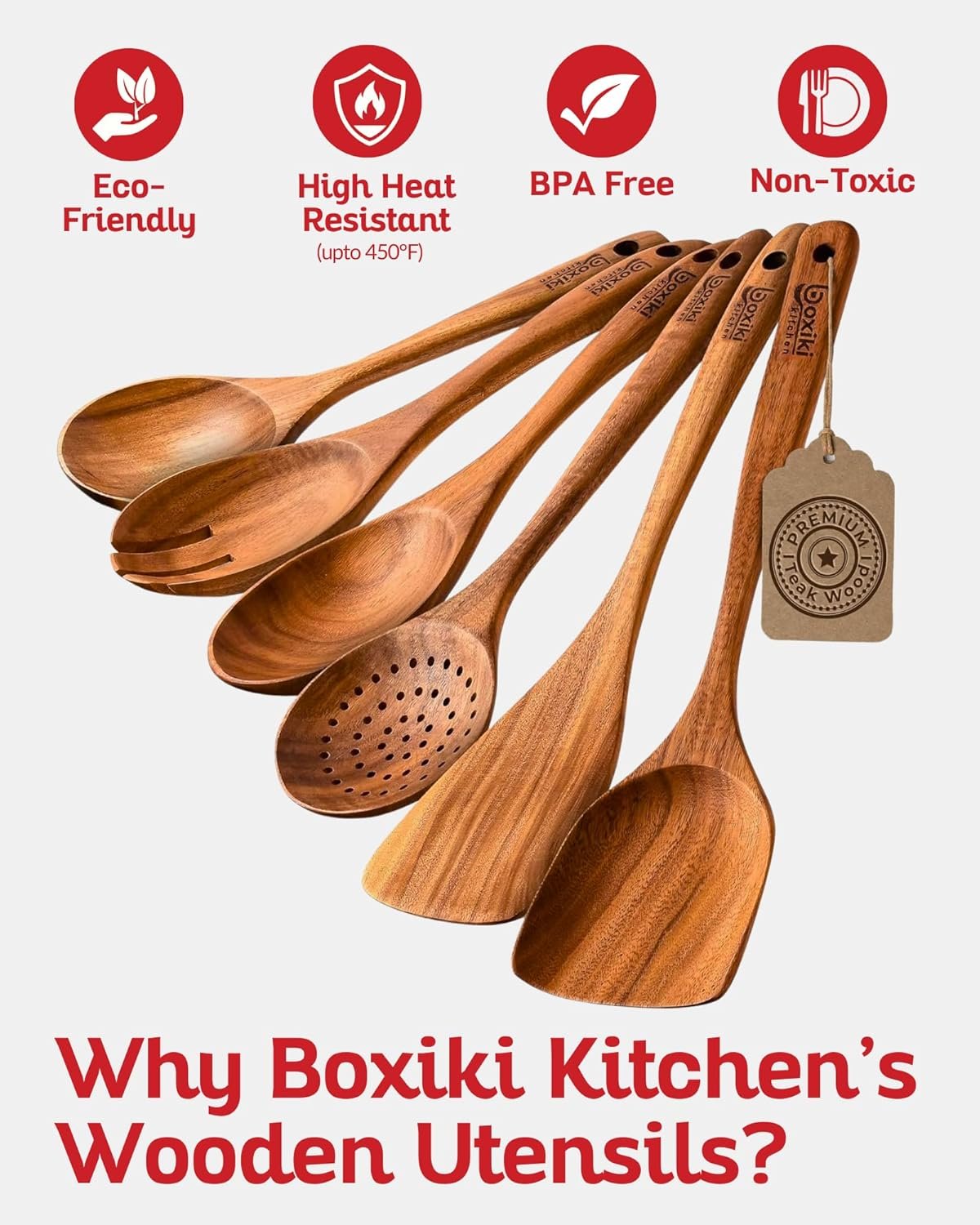 Luxury Teak Wood 6-Piece Utensil Set – Spoons, Server, Scraper & Spatula for Cooking - Image 2
