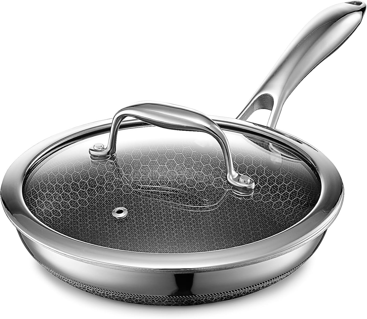 HexClad Hybrid Nonstick 8-Inch Frying Pan with Tempered Glass Lid, Stay-Cool Handle, Dishwasher-Friendly, Oven-Safe Up to 900°F, Induction Ready, Compatible with All Cooktops - Image 3