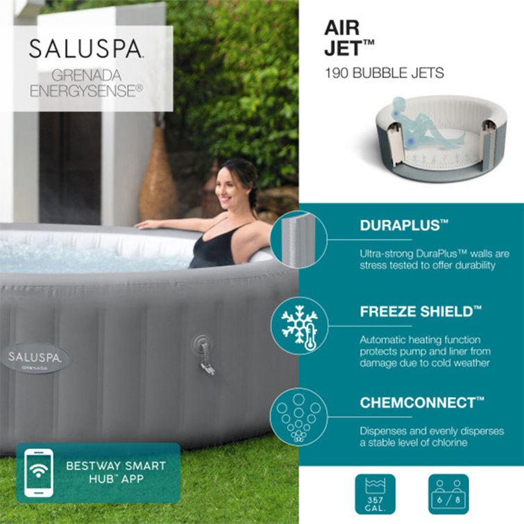 Bestway 8 – Person 190 – Jet Vinyl Round Inflatable Hot Tub in Gray - Image 5