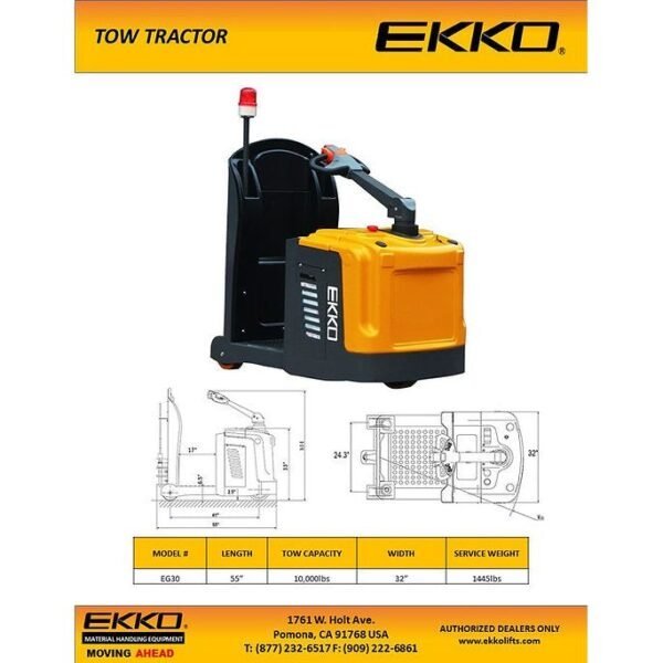 Electric Tow Tractor | 10,000 lbs Capacity | Height 53” | EKKO EG30 - Image 3