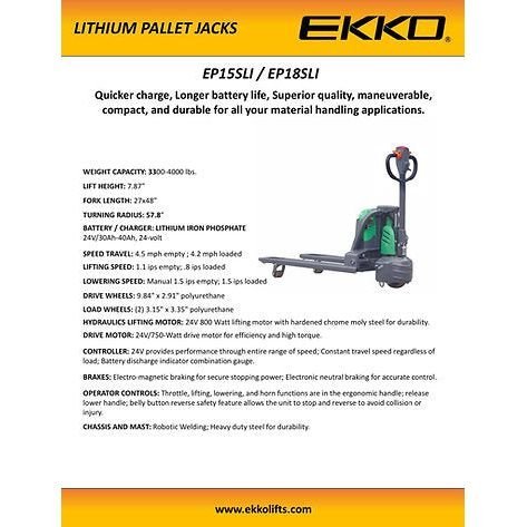 Electric Pallet Jack | Lithium Iron |3300 lbs Capacity | EKKO EP15SLI - Image 2