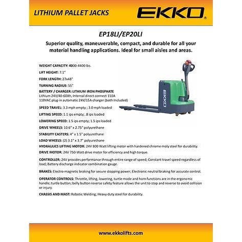 Electric Pallet Jack | Lithium Iron |4000 lbs Capacity | EKKO EP18LI - Image 6
