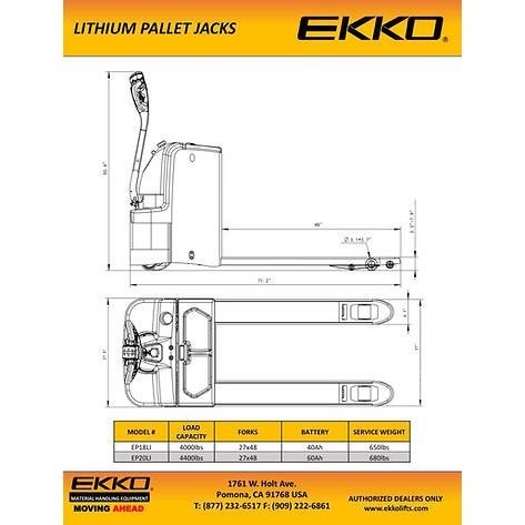 Electric Pallet Jack | Lithium Iron |4000 lbs Capacity | EKKO EP18LI - Image 2