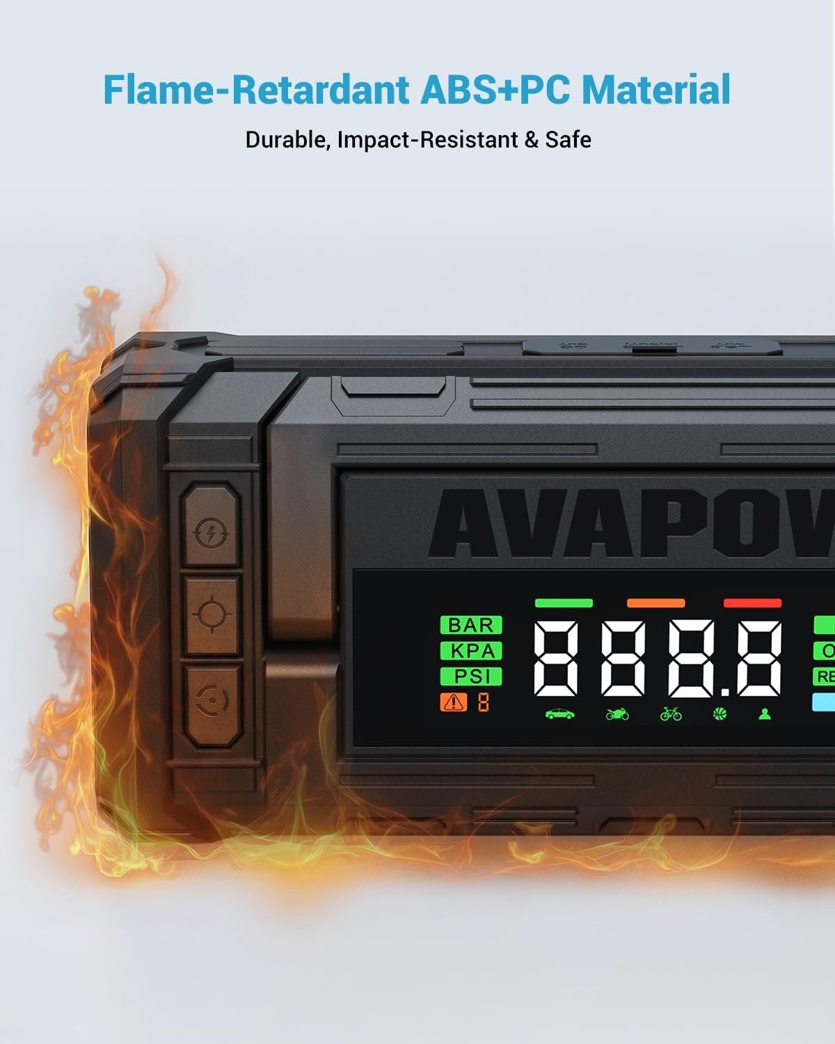 AVAPOW Jump Starter with Air Compressor, 5000A 150PSI Car Battery Jump Starter Portable with 4″ HD Display 12V Jump Box & Battery Booster (8L Gas/8L Diesel) with Auto-Shutoff Tire Inflator - Image 5
