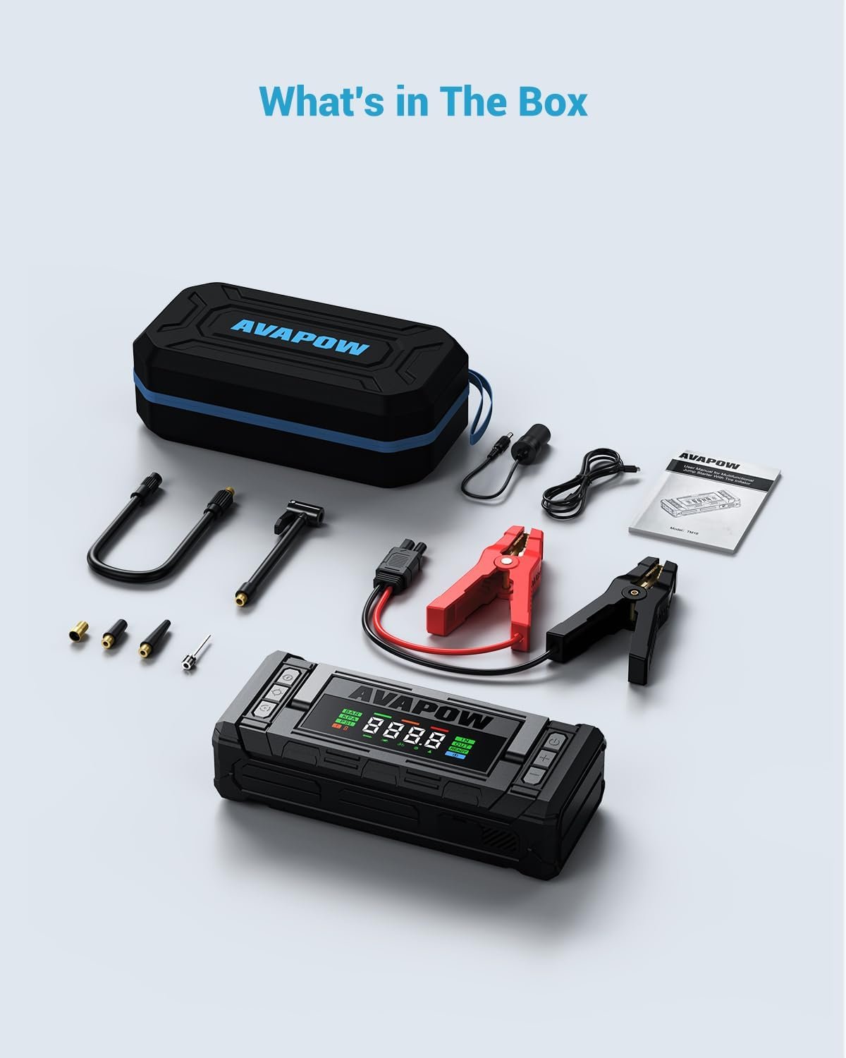AVAPOW Jump Starter with Air Compressor, 5000A 150PSI Car Battery Jump Starter Portable with 4″ HD Display 12V Jump Box & Battery Booster (8L Gas/8L Diesel) with Auto-Shutoff Tire Inflator - Image 2