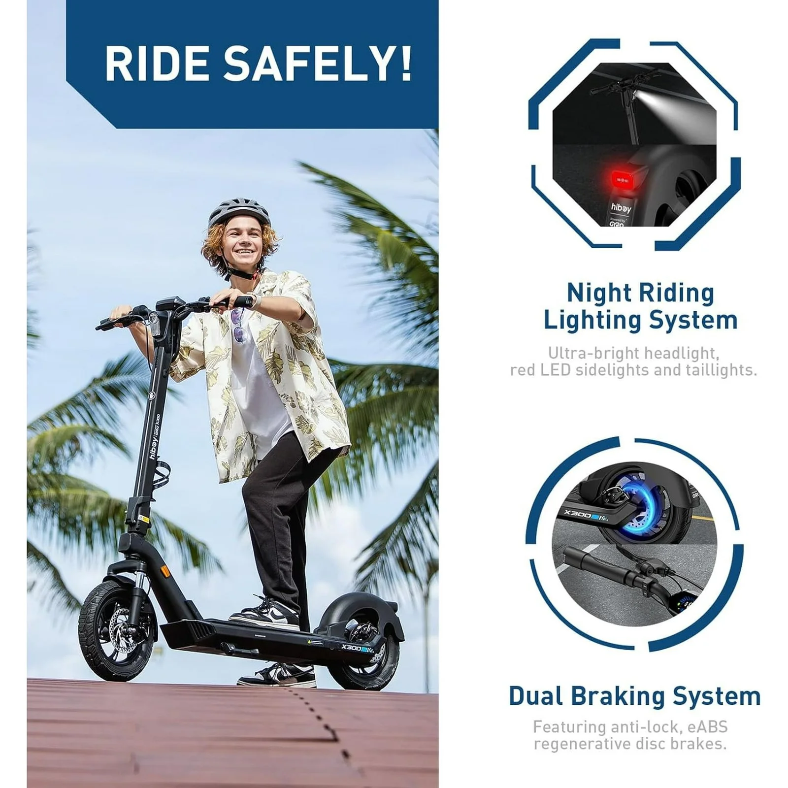 Hiboy X300 Electric Scooter, 700W Peak Motor, 12″ Pneumatic Tires, 23 Mph & 38 Miles Range, Foldings Commuter Electrics Scooter for Adults - Image 5