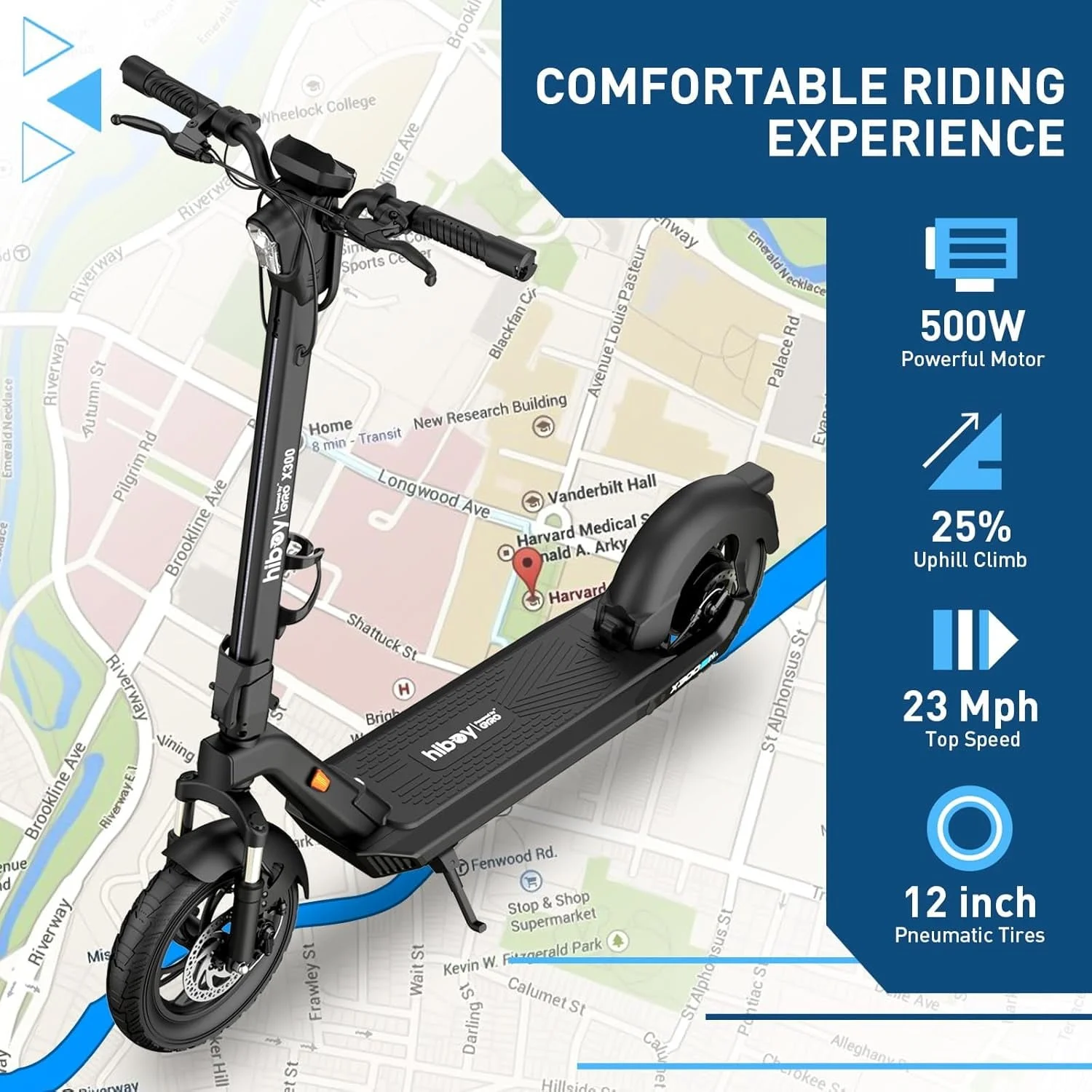 Hiboy X300 Electric Scooter, 700W Peak Motor, 12″ Pneumatic Tires, 23 Mph & 38 Miles Range, Foldings Commuter Electrics Scooter for Adults - Image 2