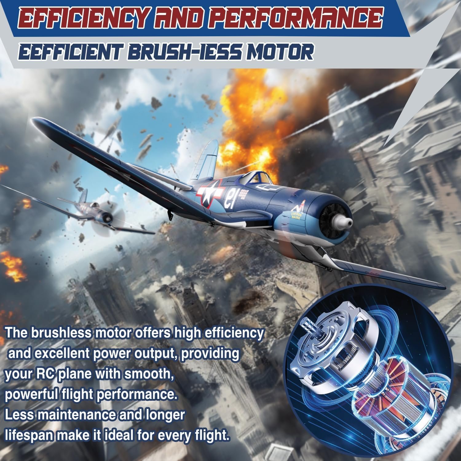 LEAMBE Brushless 4 Channel RC Plane F4U Corsair 500mm Remote Control Airplane Fighter RTF with 6-Axis Gyro, 3 Modes & Aerobatics for Beginners & Adults - Image 4