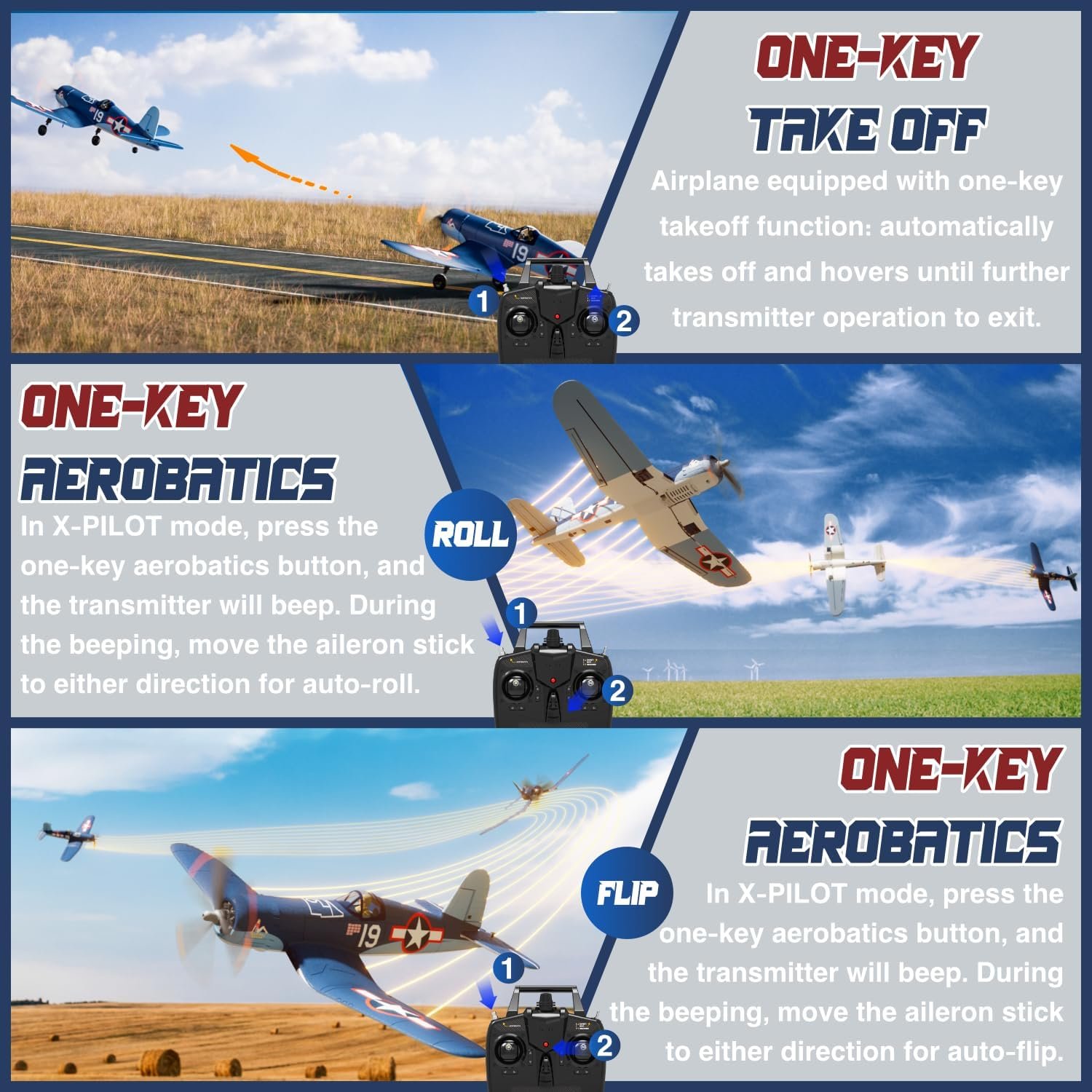 LEAMBE Brushless 4 Channel RC Plane F4U Corsair 500mm Remote Control Airplane Fighter RTF with 6-Axis Gyro, 3 Modes & Aerobatics for Beginners & Adults - Image 2