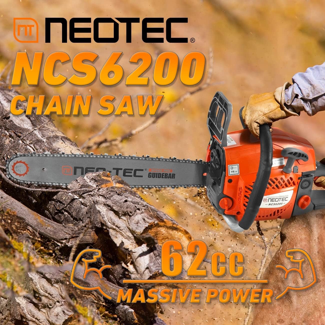 NEO-TEC 20 Inch 62CC Gas Powered Chainsaw 2-Cycle Petrol 3.5HP Handheld Reliable Motosierra De Gasolina for Tree Pruning, Wood Cutting, Firewood Preparation & Yard Maintenance - Image 3