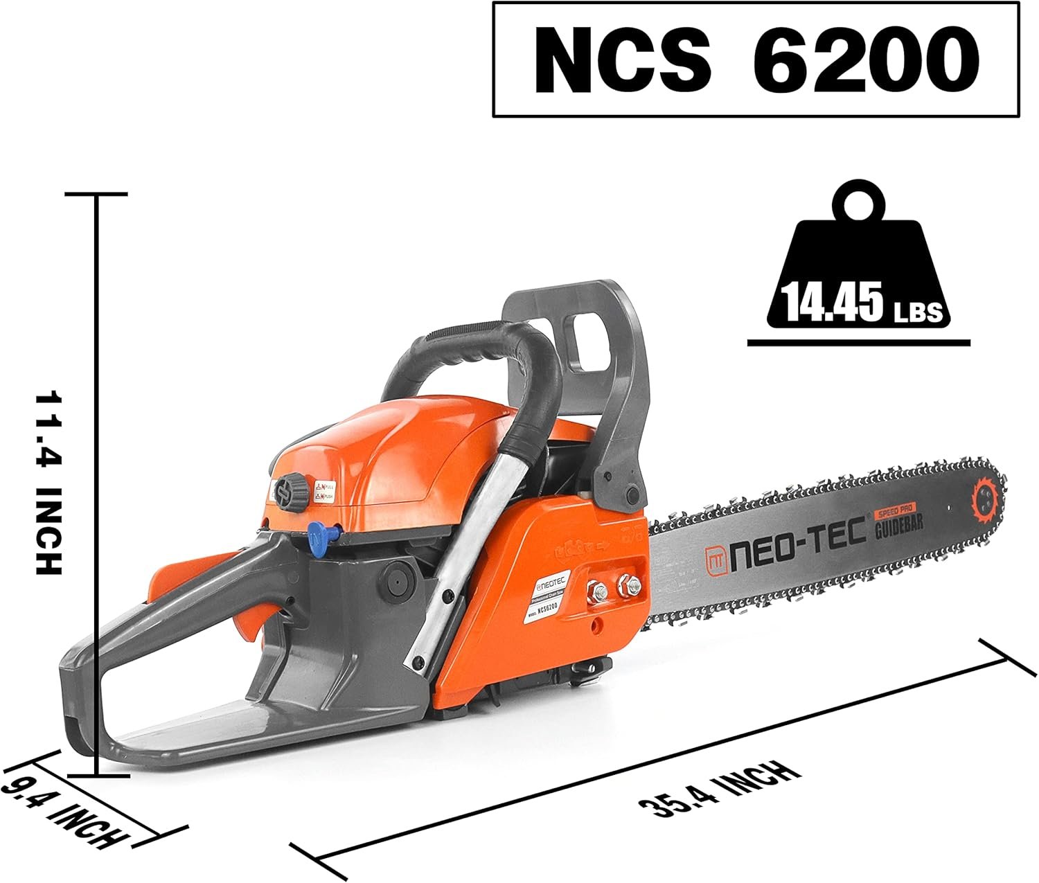 NEO-TEC 20 Inch 62CC Gas Powered Chainsaw 2-Cycle Petrol 3.5HP Handheld Reliable Motosierra De Gasolina for Tree Pruning, Wood Cutting, Firewood Preparation & Yard Maintenance - Image 2