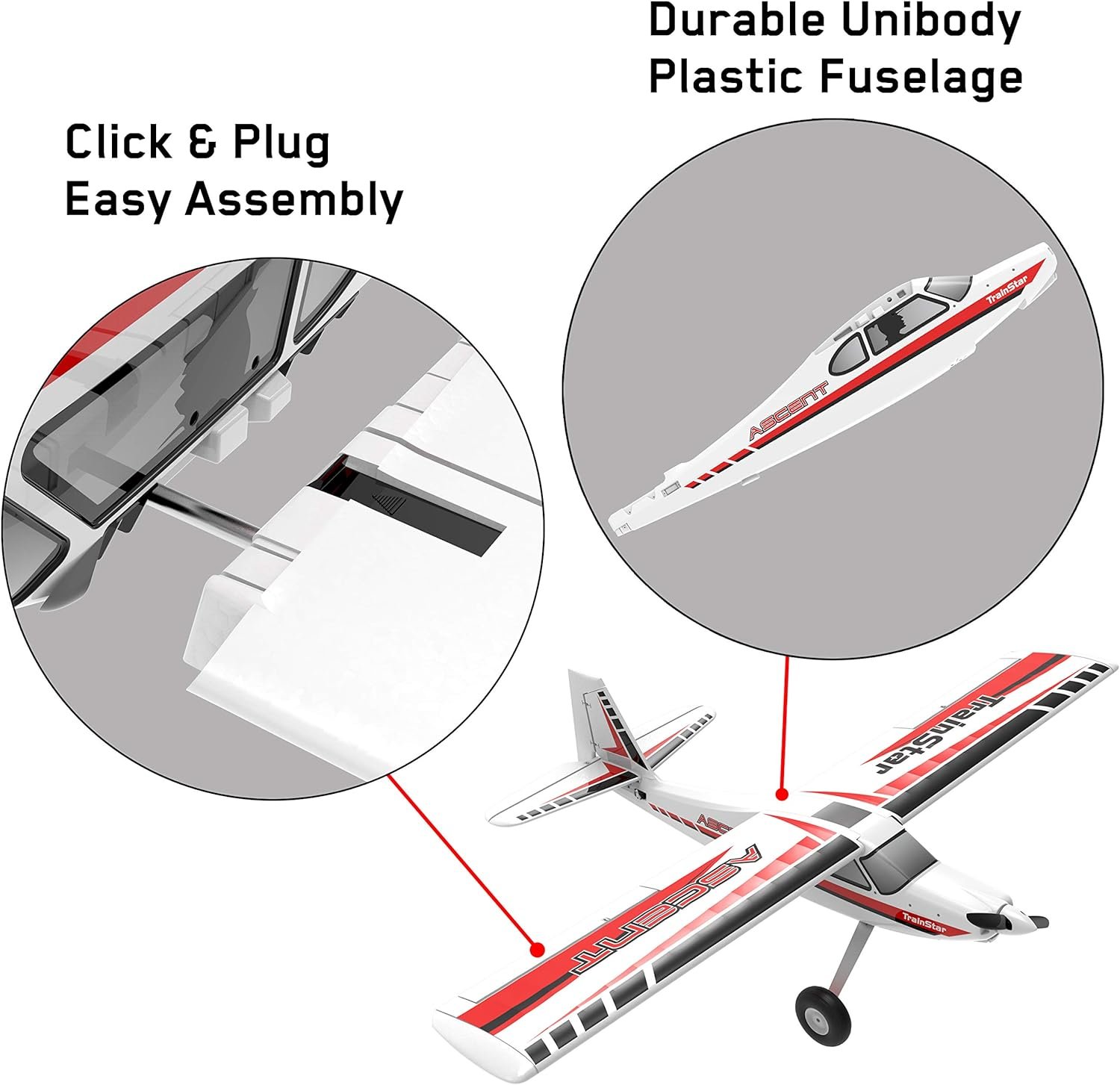 VOLANTEXRC Remote Control Airplane TrainStar Ascent Electric RC Trainer Aircraft, 1400 mm Wingspan & Plastic Unibody Fuselage PNP Versions - Image 6