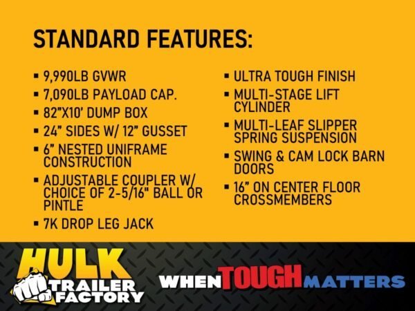 9,990# GVWR Ultra Low Pro 12′ Dump Trailer w/ Contractor Package - Image 3