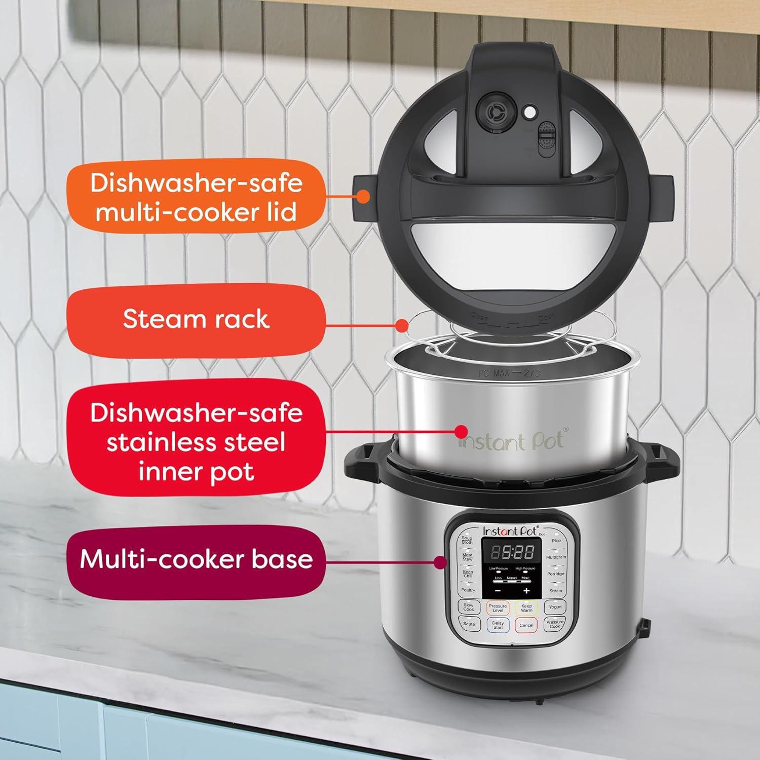 Instant Pot Duo 7-in-1 Electric Pressure Cooker, Slow Cooker, Rice Cooker, Steamer, Sauté, Yogurt Maker, Warmer and Sterilizer, Includes App with Over 800 Recipes, Stainless Steel - Image 4