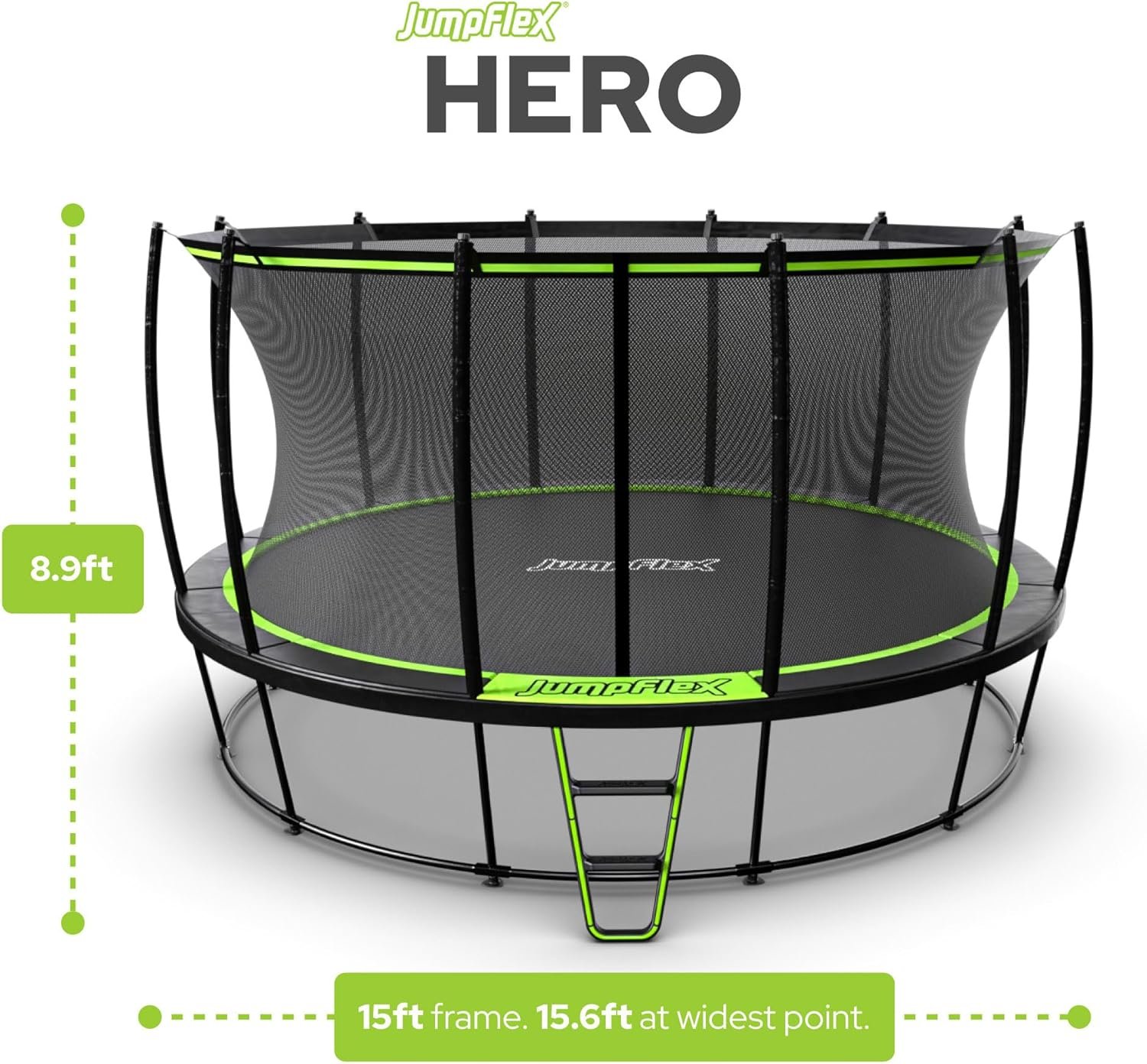 JumpFlex HERO 15 Backyard Outdoor Trampoline for Kids with Net & Ladder - Image 9