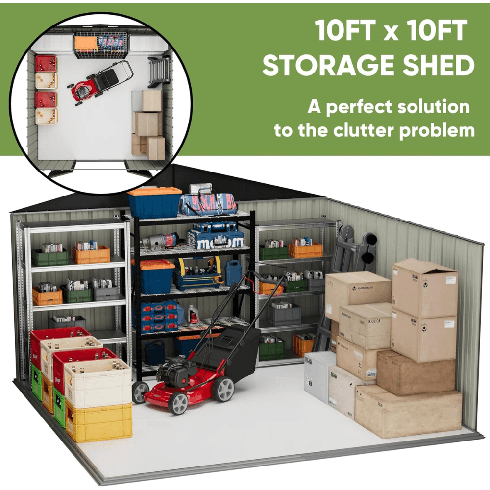VEIKOUS 10 ft. W x 10 ft. D Outdoor Metal Storage Shed in Gray (100 sq. ft.) - Image 3