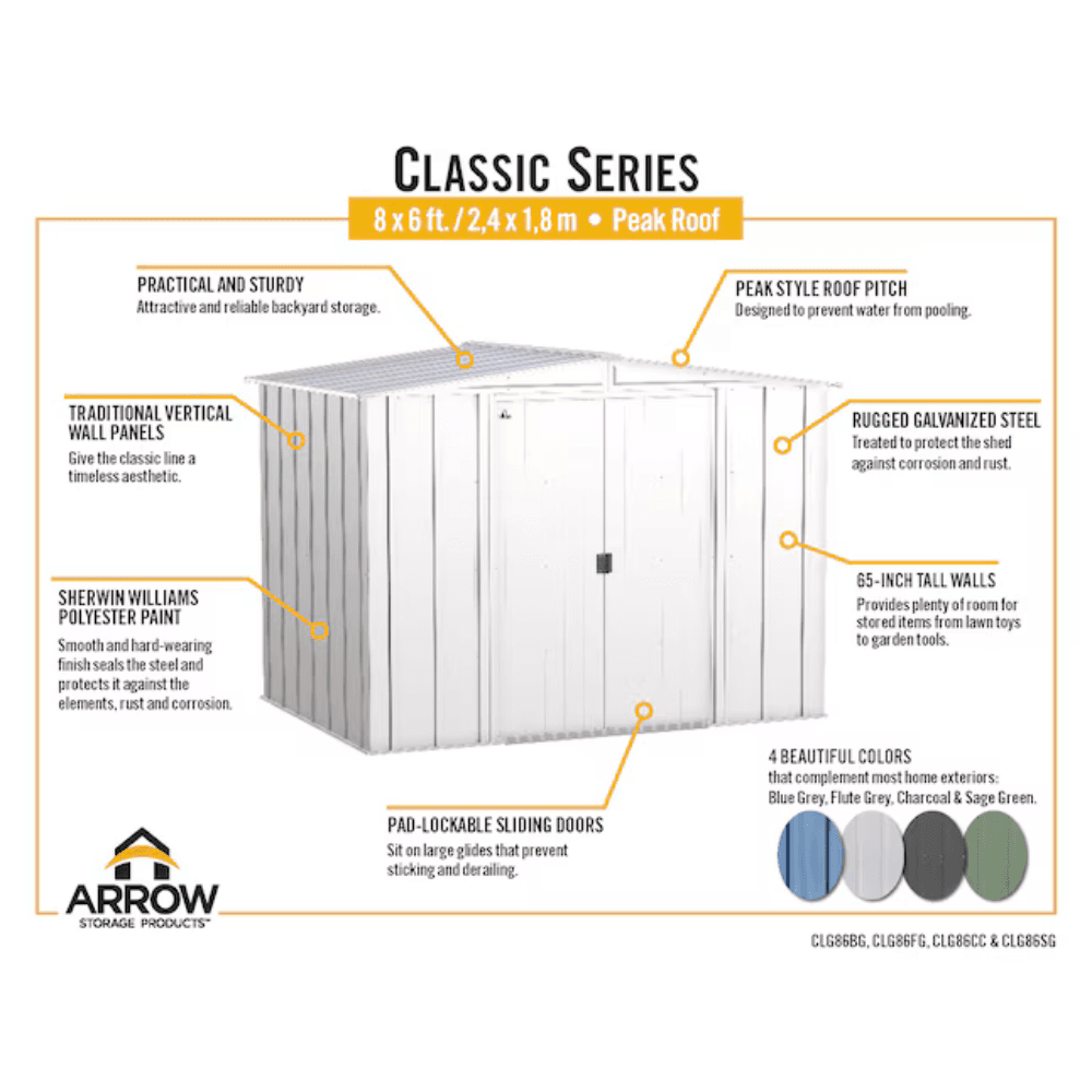 Newport 8 ft. W x 6 ft. D 2-Tone Eggshell and Coffee Galvanized Metal Shed with Sliding Lockable Doors (43 sq. ft.) - Image 3