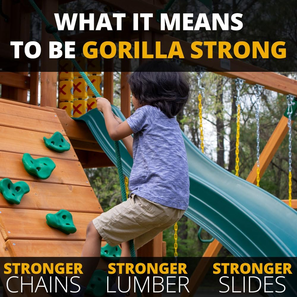 Gorilla Playsets Mountaineer Treehouse Wooden Swing Set with Tube Slide, Rope Ladder, and Sandbox - Image 3