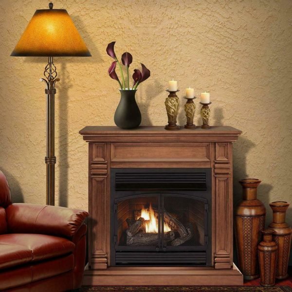 Duluth Forge Dual Fuel Ventless Gas Fireplace With Mantel – 32,000 BTU, T-Stat Control, Toasted Almond Finish – Model# DFS-400T-2TA - Image 2