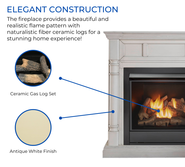 Duluth Forge Full Size Dual Fuel Ventless Gas Fireplace With Mantel – 32,000 BTU, Remote Control, Antique White Finish – Model# FDI32R-M-AW - Image 2