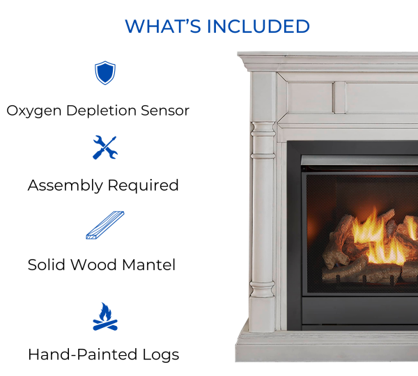 Duluth Forge Full Size Dual Fuel Ventless Gas Fireplace With Mantel – 32,000 BTU, Remote Control, Antique White Finish – Model# FDI32R-M-AW - Image 5