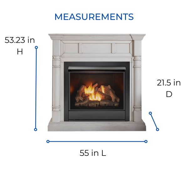 Duluth Forge Full Size Dual Fuel Ventless Gas Fireplace With Mantel – 32,000 BTU, Remote Control, Antique White Finish – Model# FDI32R-M-AW - Image 6