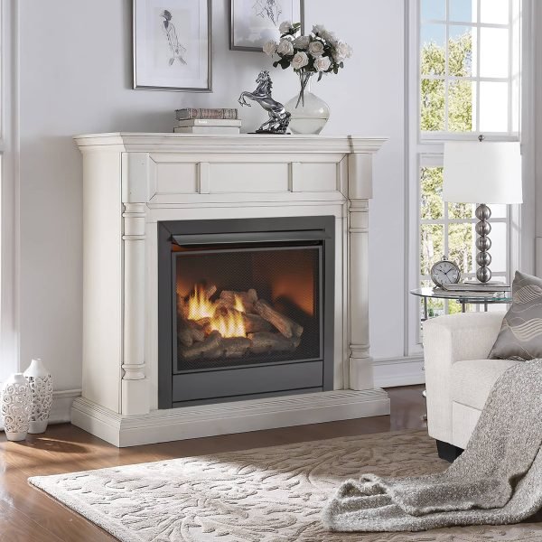 Duluth Forge Full Size Dual Fuel Ventless Gas Fireplace With Mantel – 32,000 BTU, Remote Control, Antique White Finish – Model# FDI32R-M-AW - Image 8