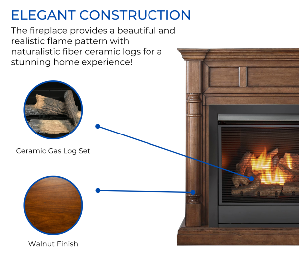 Duluth Forge Full Size Dual Fuel Ventless Gas Fireplace With Mantel – 32,000 BTU, Remote Control, Walnut Finish – Model# FDI32R-M-WN - Image 2