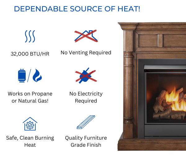 Duluth Forge Full Size Dual Fuel Ventless Gas Fireplace With Mantel – 32,000 BTU, Remote Control, Walnut Finish – Model# FDI32R-M-WN - Image 3