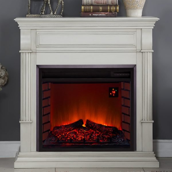 Duluth Forge Full Size Electric Fireplace – Remote Control, Antique White Finish – Model# EL1350-2-AW - Image 3