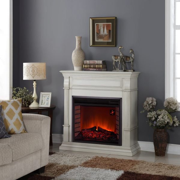 Duluth Forge Full Size Electric Fireplace – Remote Control, Antique White Finish – Model# EL1350-2-AW - Image 4