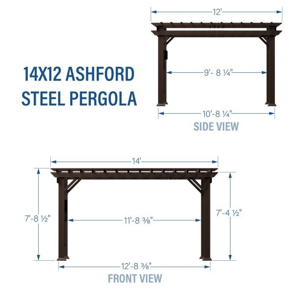 14×12 Ashford Traditional Steel Pergola With Sail Shade Soft Canopy - Image 3