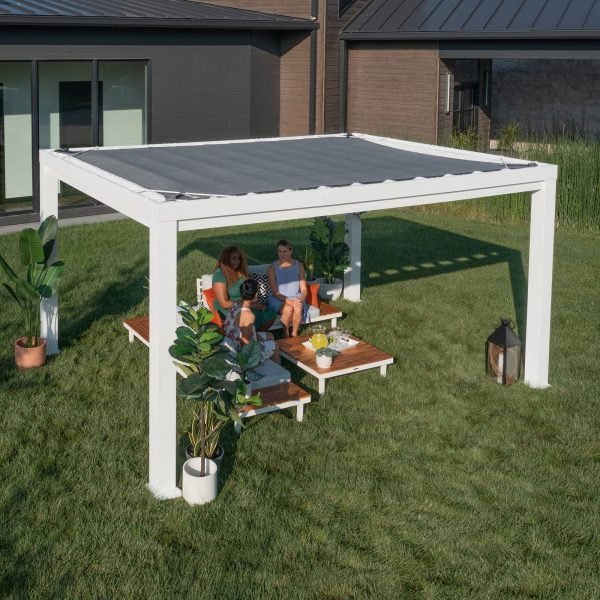 14×10 Windham Modern Steel Pergola With Sail Shade Soft Canopy - Image 14