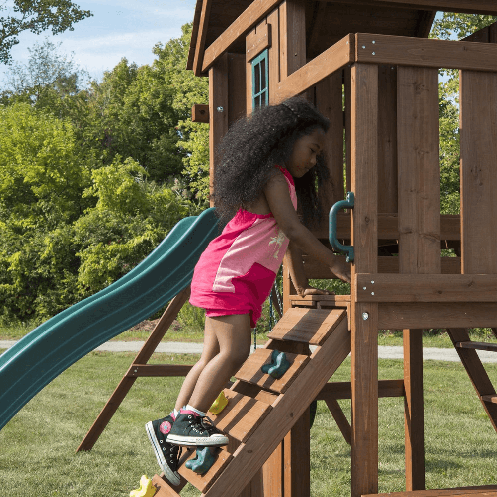 Knightsbridge Plus Complete Wooden Outdoor Playset with Monkey Bars, Slide, Rock Wall and Swing Set Accessories - Image 2
