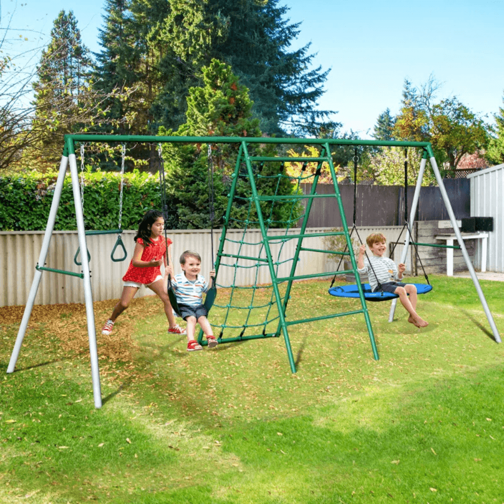 Swing Sets with Saucer Swing,Belt Swing,Trapeze Bar,Climbing Rope,Climbing Ladder - Image 3
