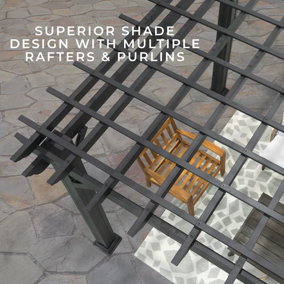 Stratford 16 Ft. X 12 Ft. Black Steel Traditional Pergola with Sail Shade Soft Canopy - Image 5