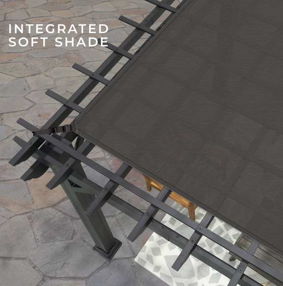 Stratford 16 Ft. X 12 Ft. Black Steel Traditional Pergola with Sail Shade Soft Canopy - Image 6