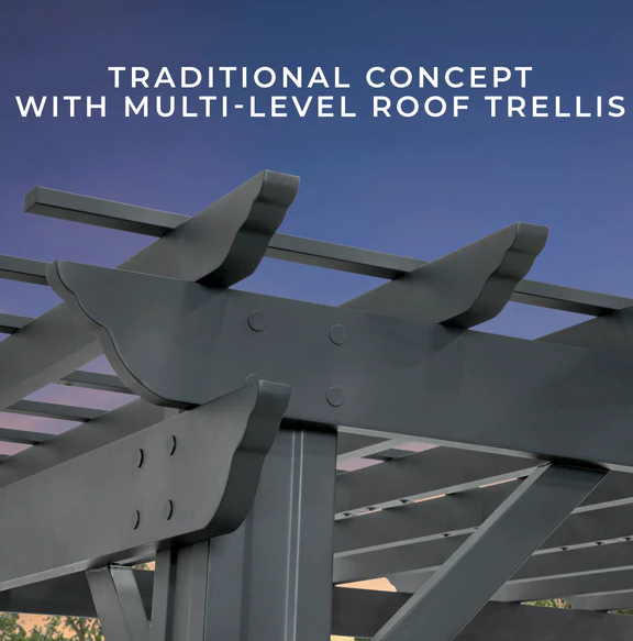 Stratford 16 Ft. X 12 Ft. Black Steel Traditional Pergola with Sail Shade Soft Canopy - Image 9