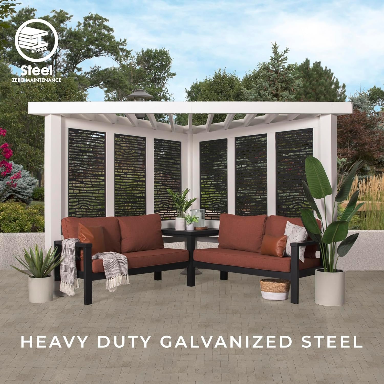 Ridgedale 8 Ft. X 8 Ft. White Steel Modern Cabana Pergola with Conversation Seating in Pumice - Image 2