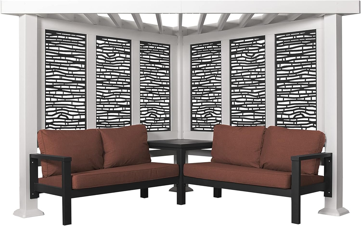 Ridgedale 8 Ft. X 8 Ft. White Steel Modern Cabana Pergola with Conversation Seating in Pumice - Image 3