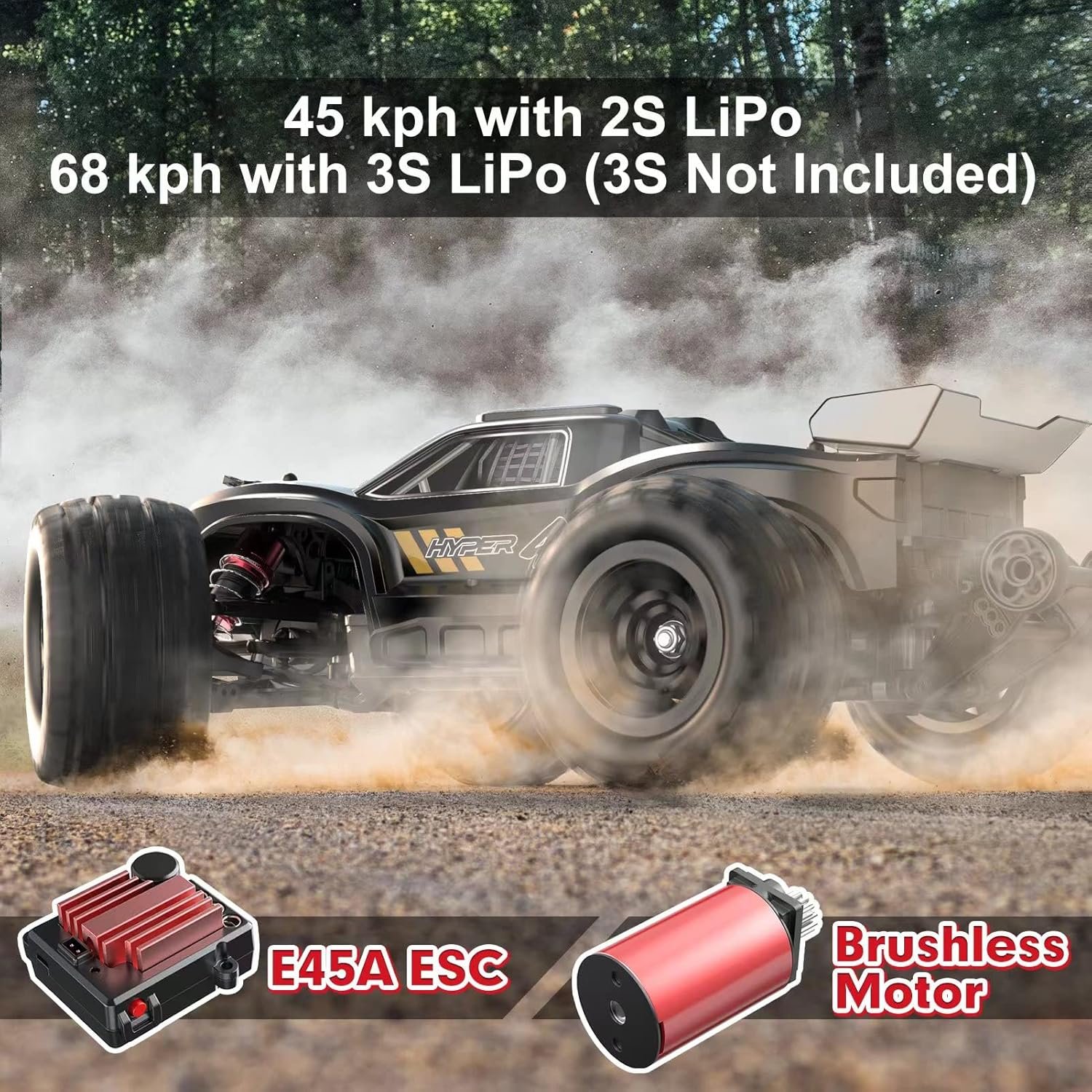 HYPER GO H16BM 1/16 RTR Brushless High Speed Electric 4X4 Off-Road Fast RC Car, Max 42mph, RC Truck, Remote Control, 2 Lipo Batteries for Adult, Compatible with 3S Lipo - Image 6