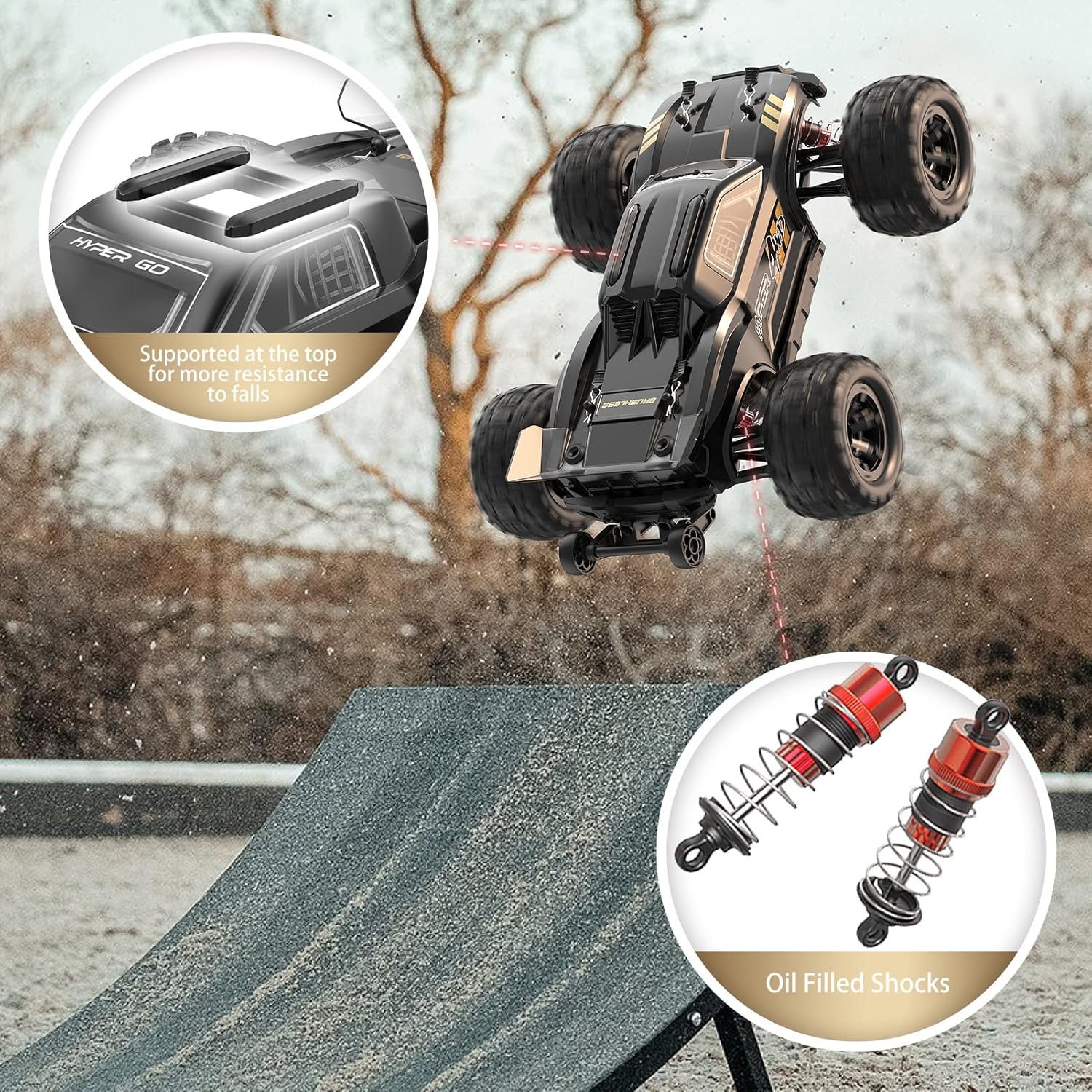 HYPER GO H16BM 1/16 RTR Brushless High Speed Electric 4X4 Off-Road Fast RC Car, Max 42mph, RC Truck, Remote Control, 2 Lipo Batteries for Adult, Compatible with 3S Lipo - Image 5