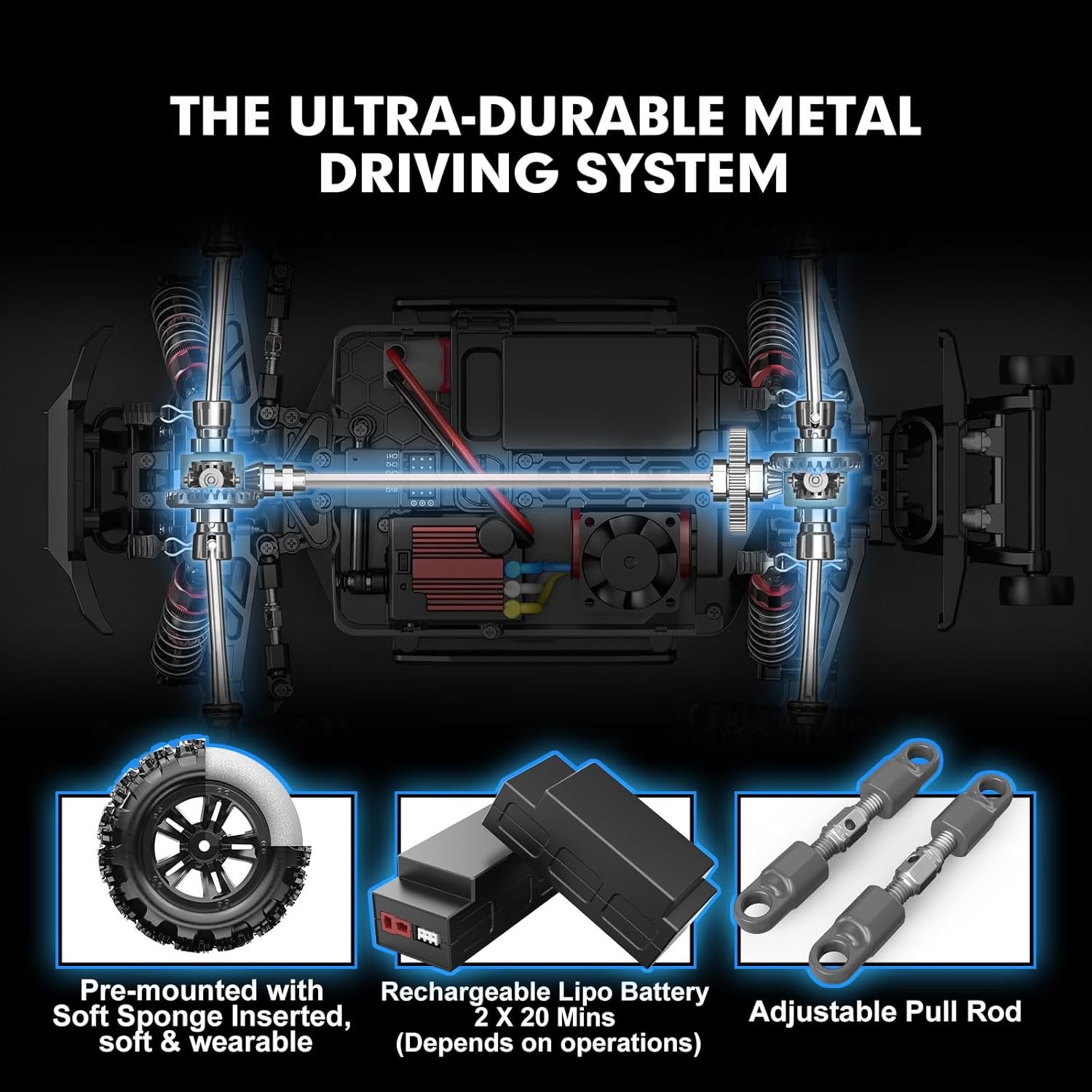 HYPER GO H16BM 1/16 RTR Brushless High Speed Electric 4X4 Off-Road Fast RC Car, Max 42mph, RC Truck, Remote Control, 2 Lipo Batteries for Adult, Compatible with 3S Lipo - Image 4
