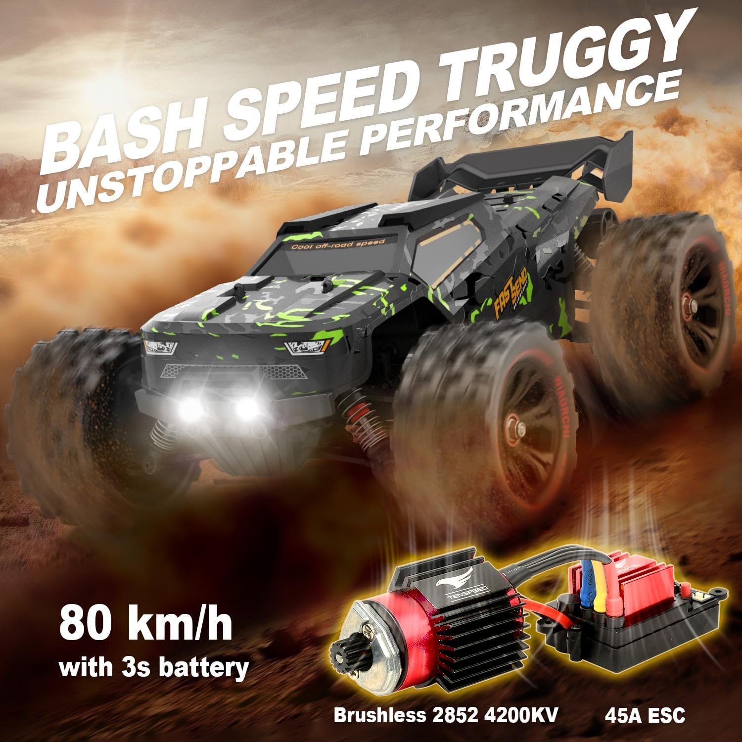 1/14 Brushless RC Car for Adults, Fast 50+ mph, 4×4 Off-Road Waterproof RC Truck, Electric High-Speed Remote Control Car, Extreme All-Terrain RC Truggys - Image 3