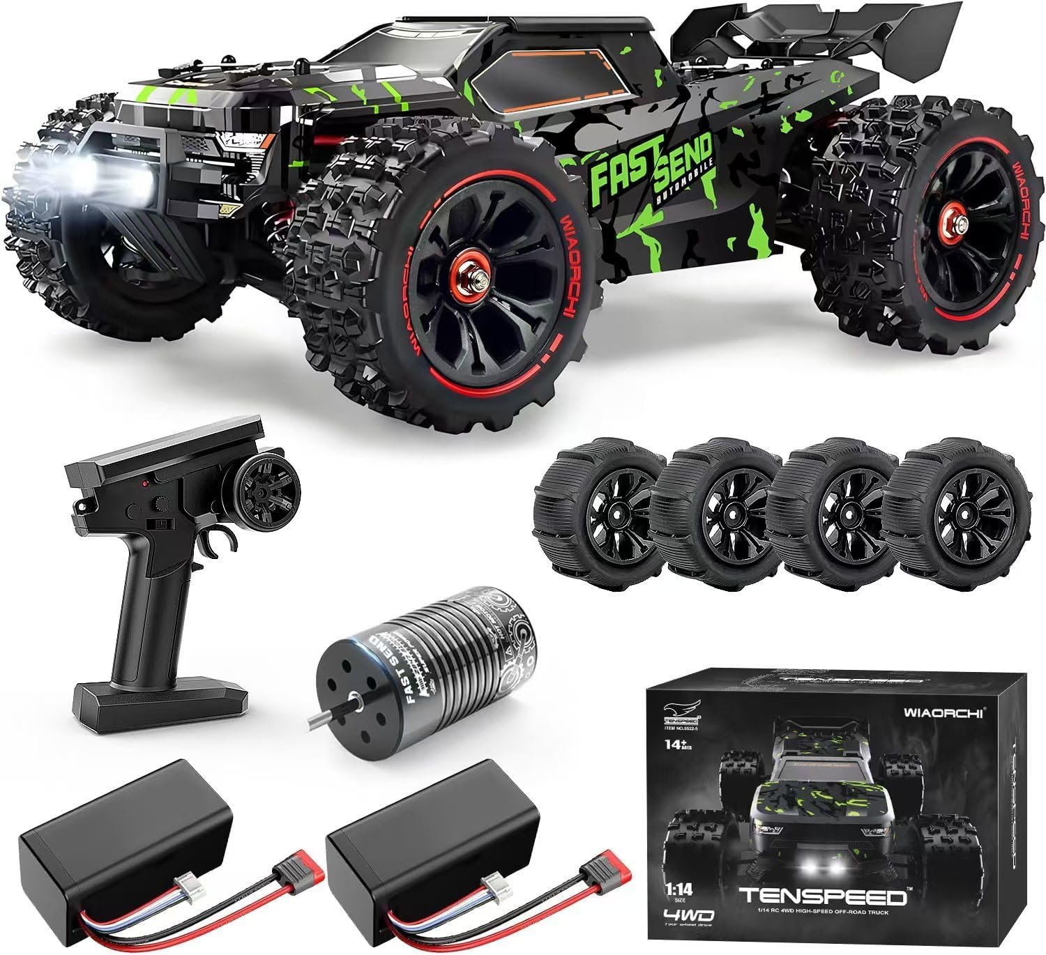 1/14 Brushless RC Car for Adults, Fast 50+ mph, 4×4 Off-Road Waterproof RC Truck, Electric High-Speed Remote Control Car, Extreme All-Terrain RC Truggys - Image 2
